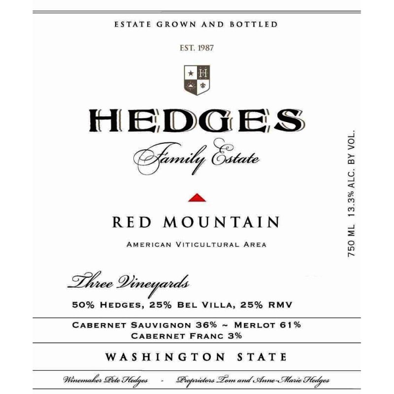 Hedges Family Estate Three Vineyards Red 2006 Front Label