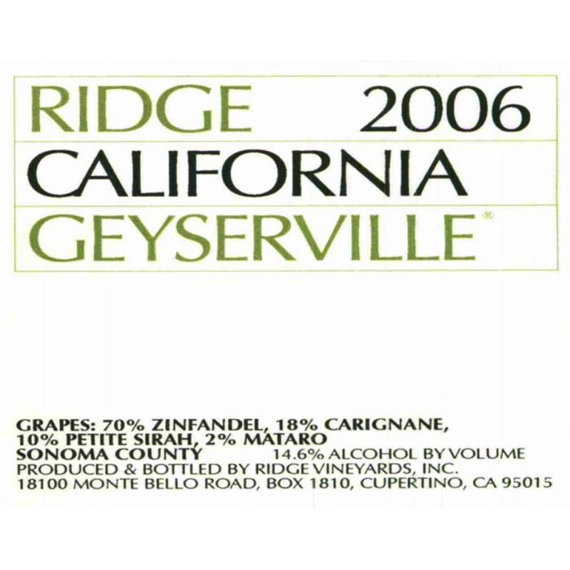 Ridge Geyserville (375ML half-bottle) 2006 Front Label