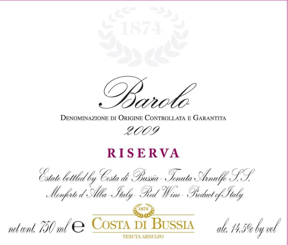 Costa di Bussia Barolo Bussia Riserva 2009 Front Label