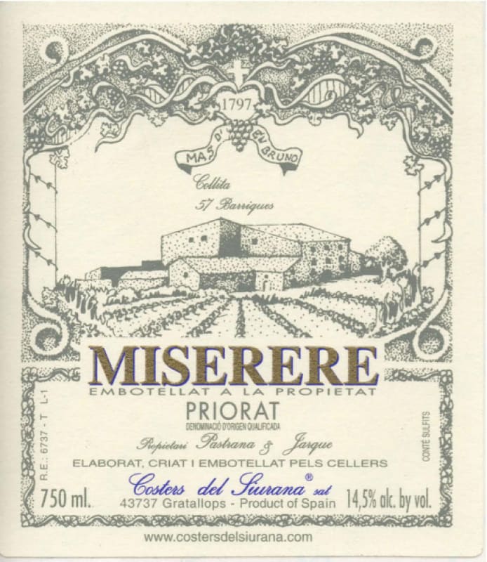 Costers del Siurana Miserere 2006 Front Label