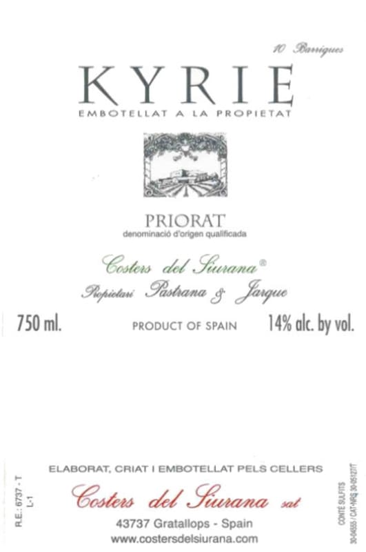 Costers del Siurana Kyrie Blanco 2008 Front Label