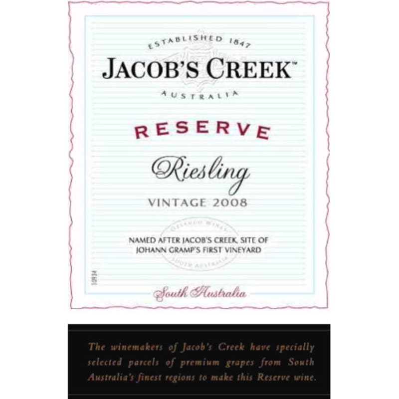 Jacob's Creek Reserve Riesling 2008 Front Label