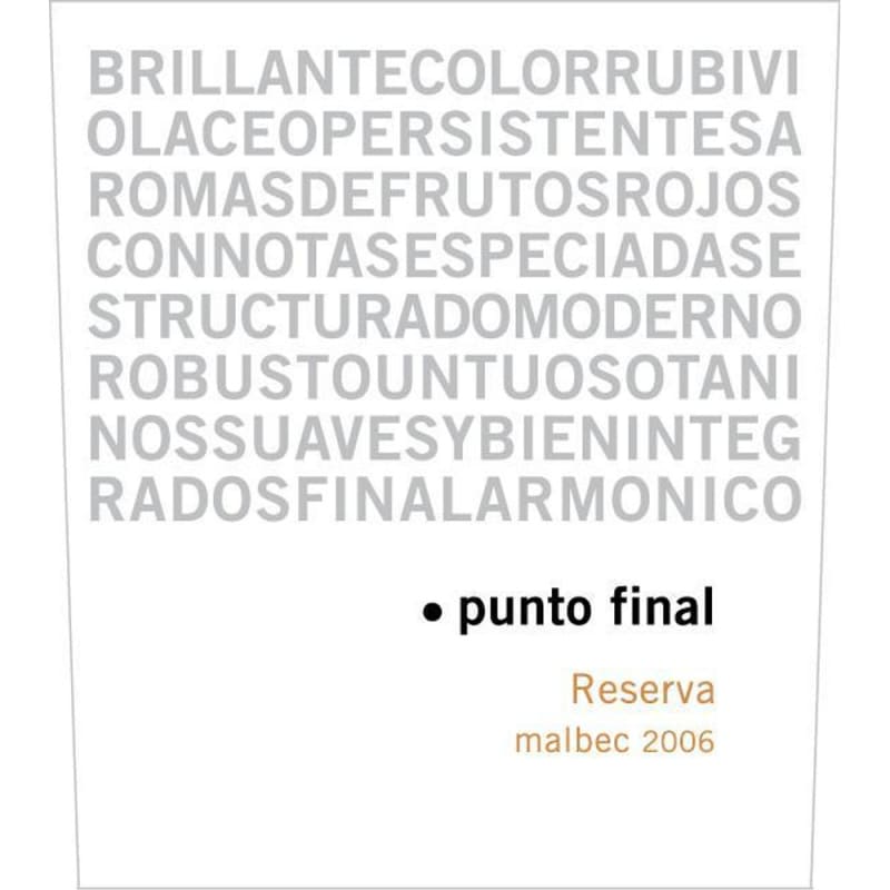 Bodegas Renacer Punto Final Malbec Reserva 2006 Front Label