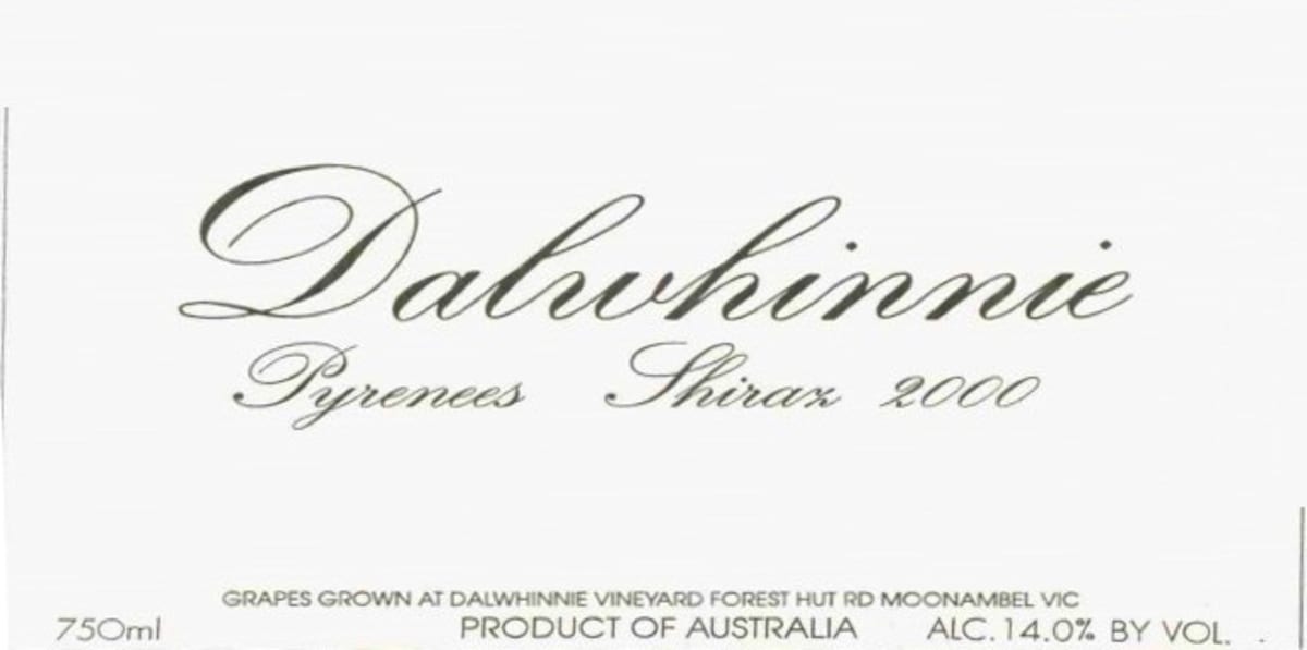 Dalwhinnie Winery Pyrenees Shiraz 2000 Front Label