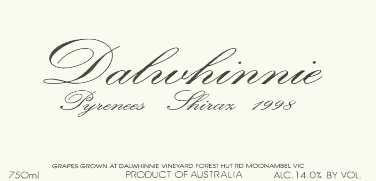 Dalwhinnie Winery Pyrenees Shiraz 1998 Front Label