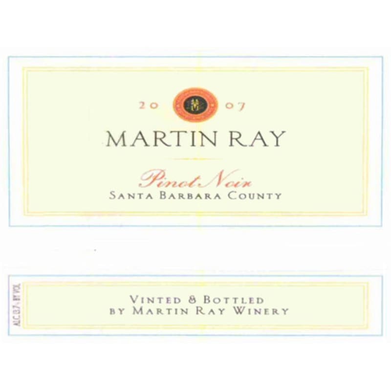 Martin Ray Santa Barbara Pinot Noir 2007 Front Label