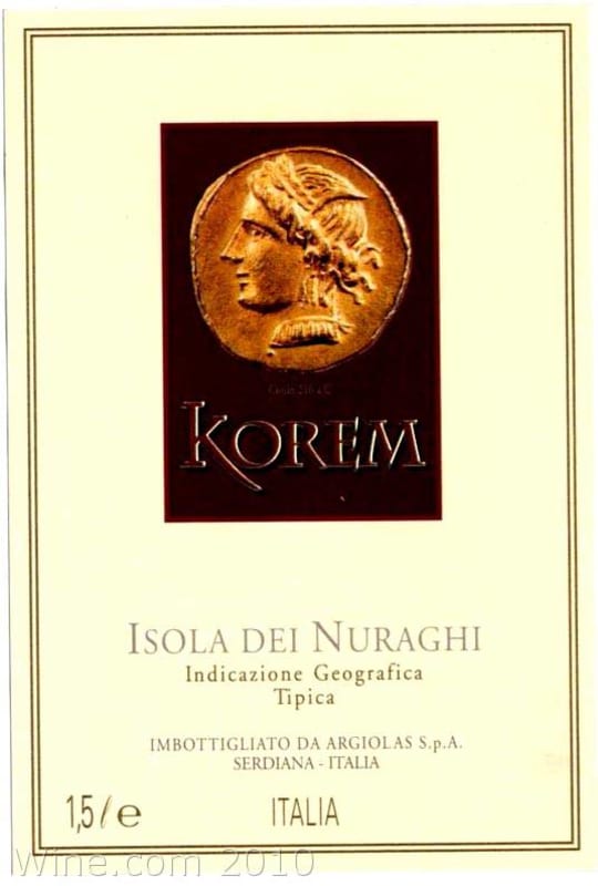 Argiolas Korem 2006 Front Label