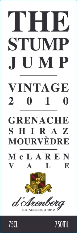 d'Arenberg The Stump Jump GSM 2010 Front Label