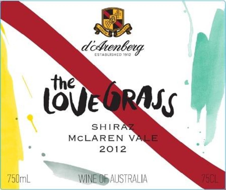 d'Arenberg The Love Grass Shiraz 2012 Front Label