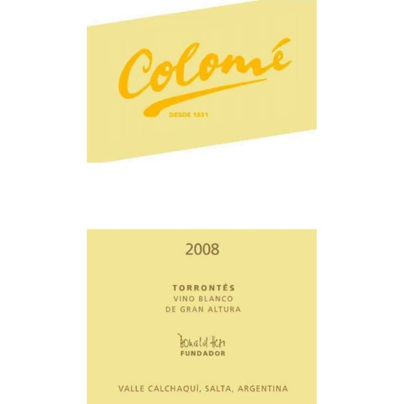 Bodega Colome Torrontes 2008 Front Label