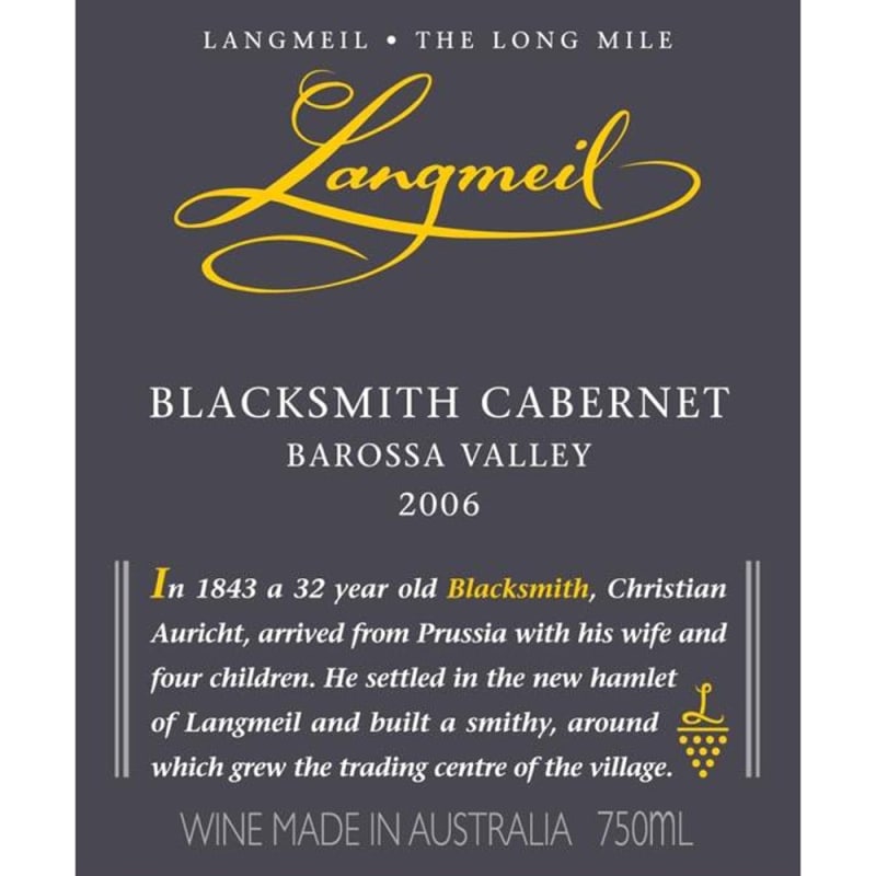 Langmeil The Blacksmith Cabernet Sauvignon 2006 Front Label