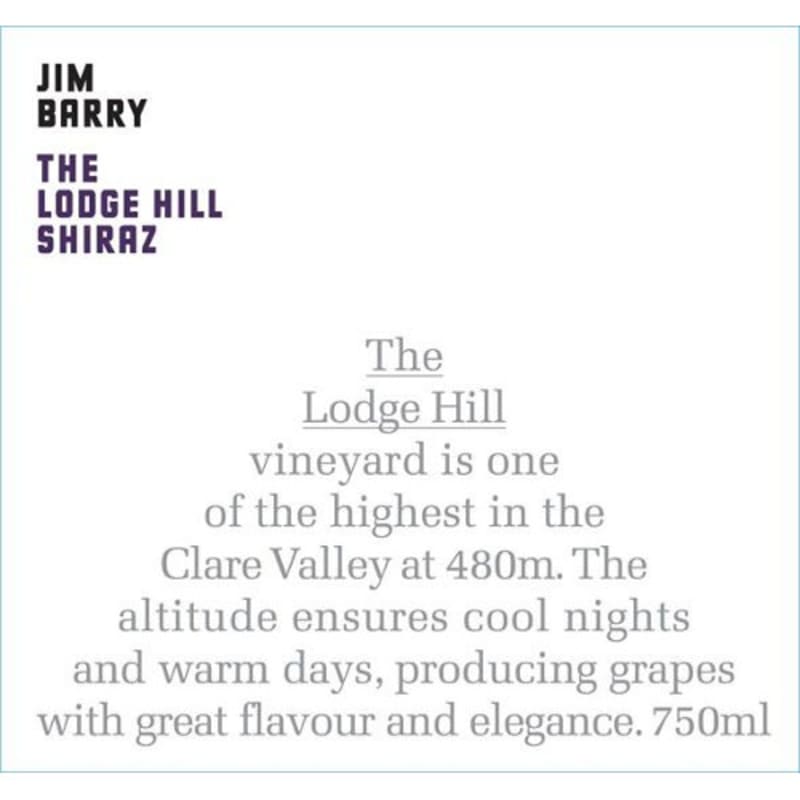Jim Barry Lodge Hill Shiraz 2007 Front Label