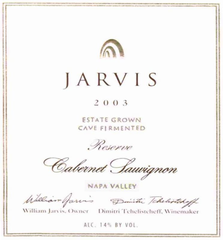 Jarvis Reserve Cabernet Sauvignon 2003 Front Label