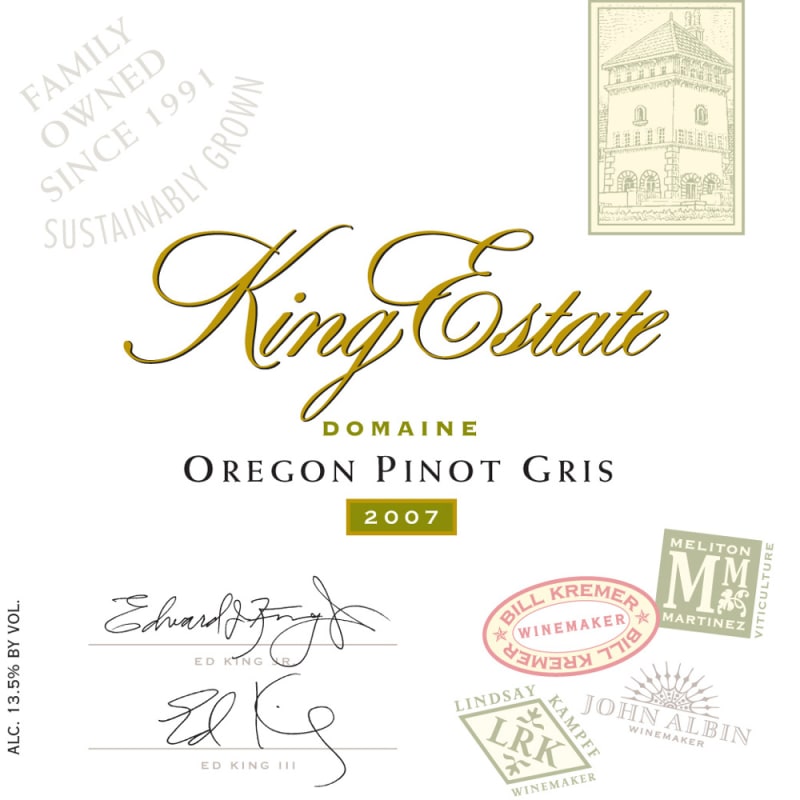King Estate Domaine Pinot Gris 2007 Front Label