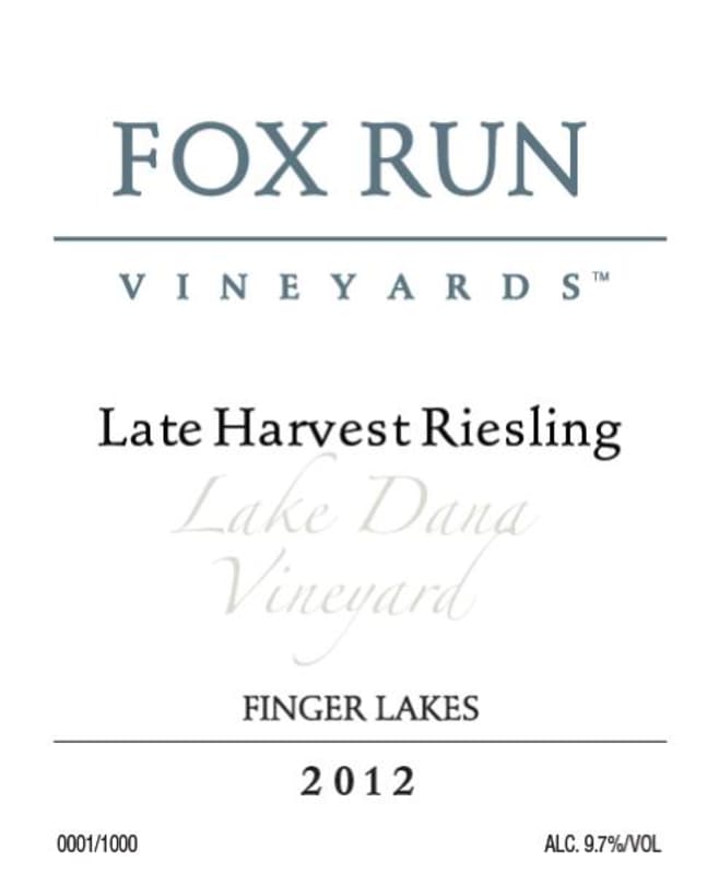 Fox Run Vineyards Lake Dana Vineyard Late Harvest Riesling 2012 Front Label