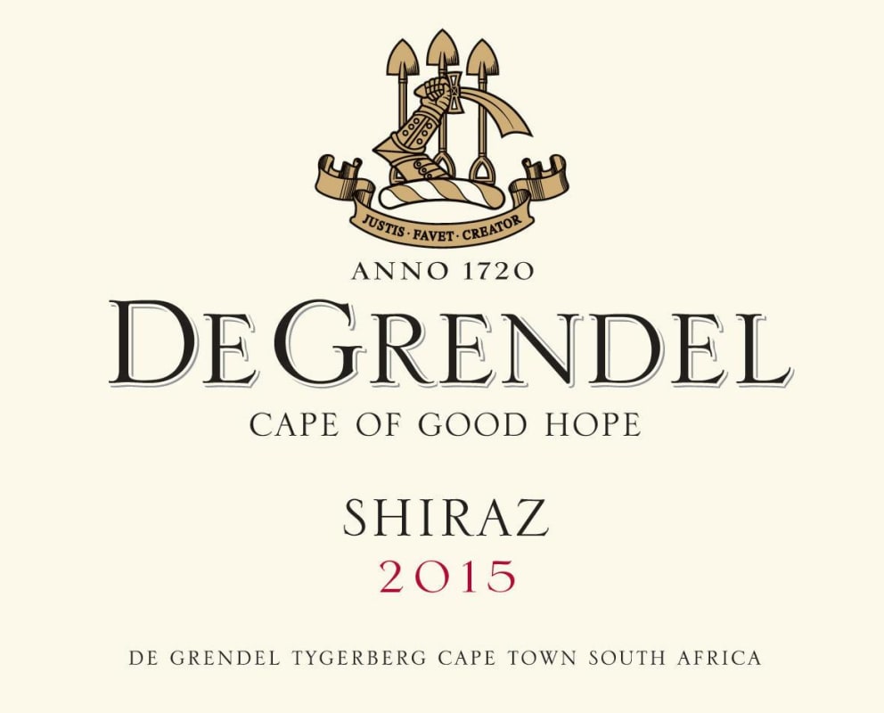 De Grendel Shiraz 2015 Front Label