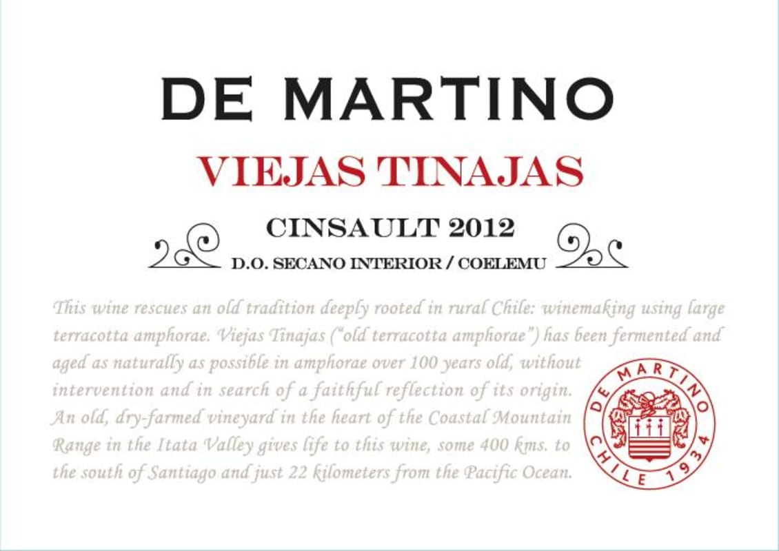 De Martino Viejas Tinajas Cinsault 2012 Front Label