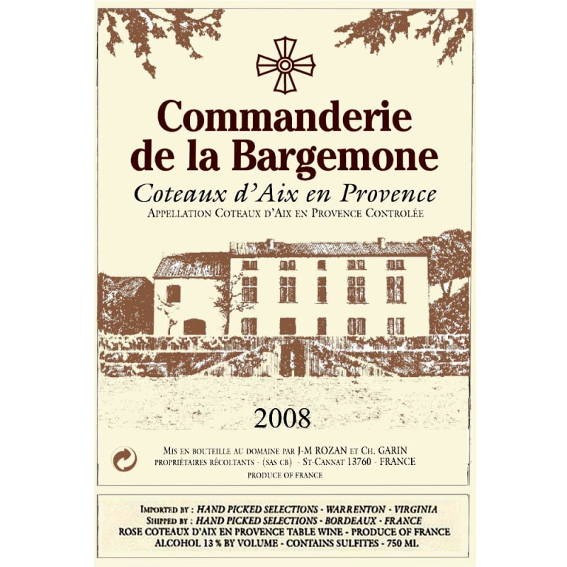 Commanderie de la Bargemone Coteaux d'Aix en Provence Rose 2008 Front Label
