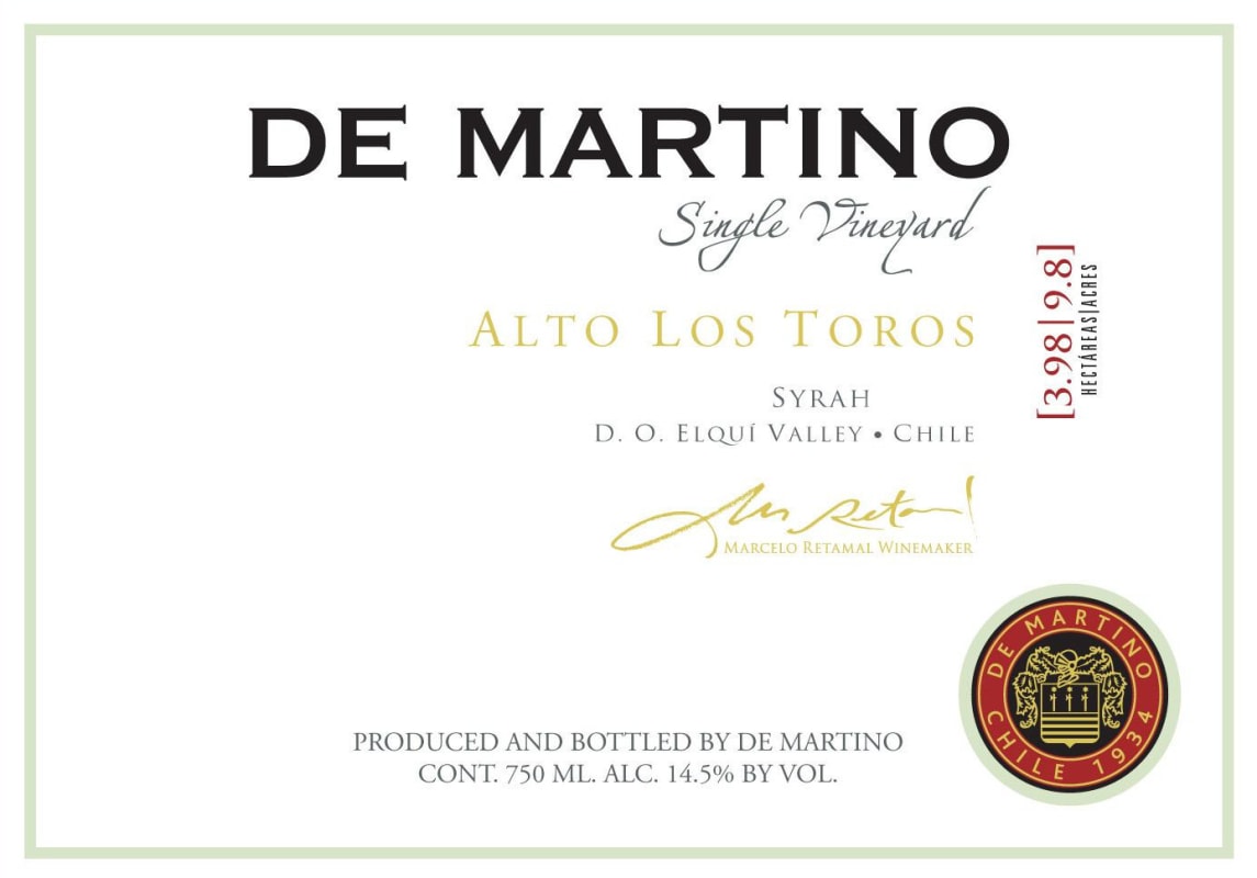 De Martino Alto Los Toros Syrah 2010 Front Label