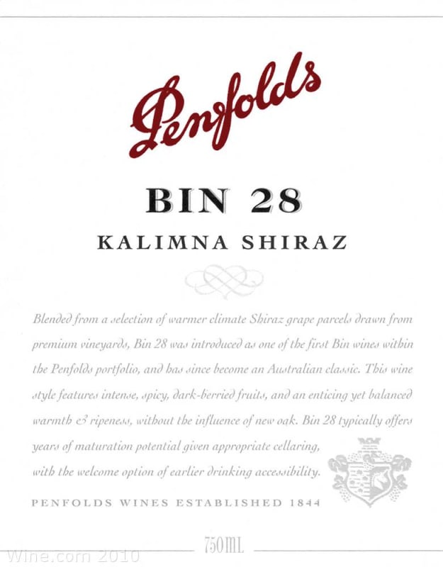 Penfolds Kalimna Bin 28 Shiraz 2006 Front Label