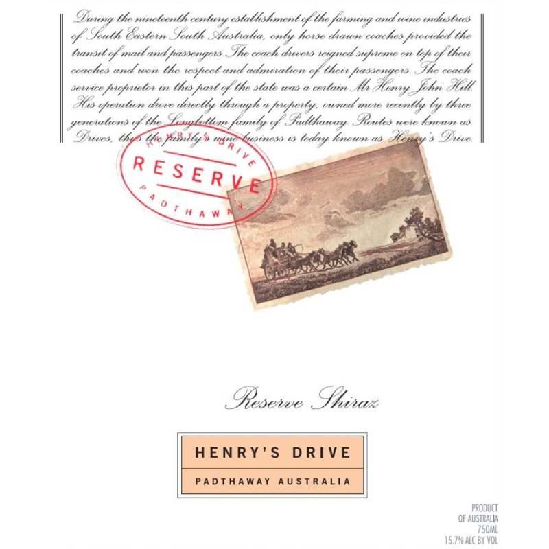 Henry's Drive Reserve Shiraz 2006 Front Label