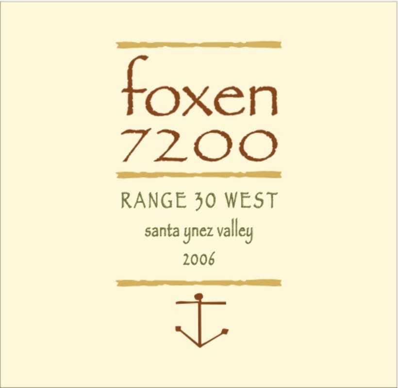Foxen 7200 Range 30 West Red Wine 2006 Front Label
