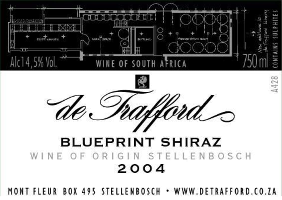 de Trafford Blueprint Shiraz 2004 Front Label