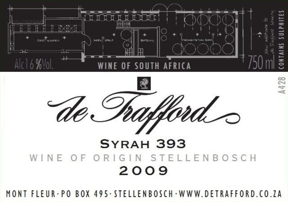 de Trafford 393 Shiraz 2009 Front Label