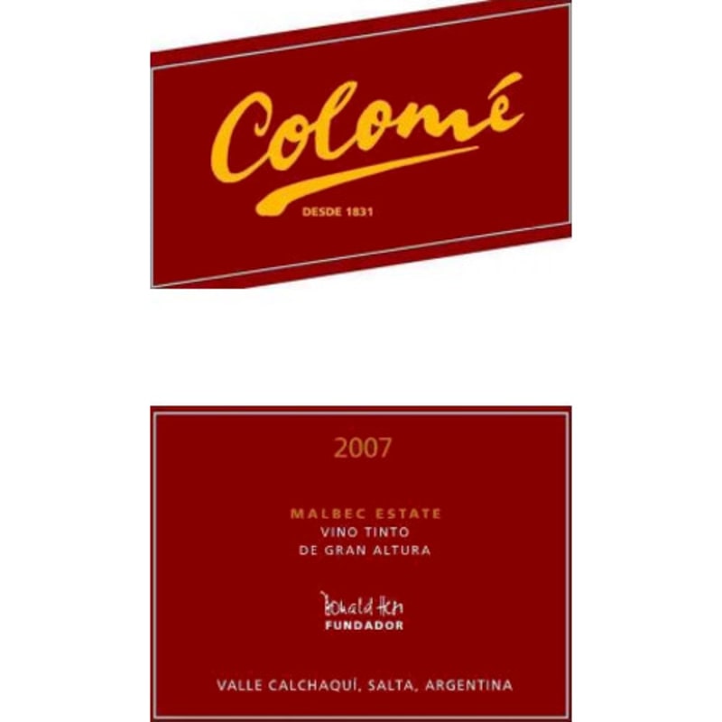 Bodega Colome Estate Malbec 2007 Front Label
