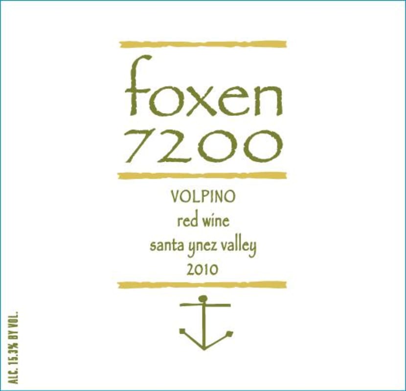Foxen 7200 Volpino Red Wine 2010 Front Label