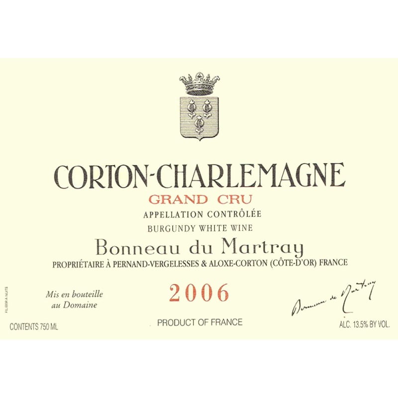 Bonneau du Martray Corton-Charlemagne Grand Cru 2006 Front Label