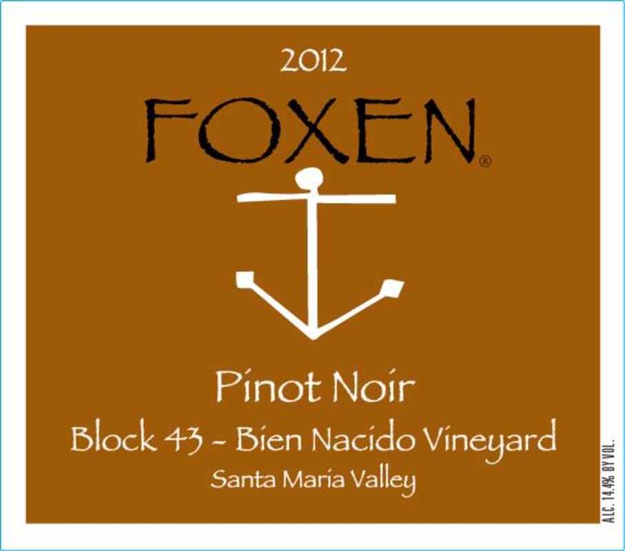 Foxen Block 43 Bien Nacido Vineyard Pinot Noir 2012 Front Label