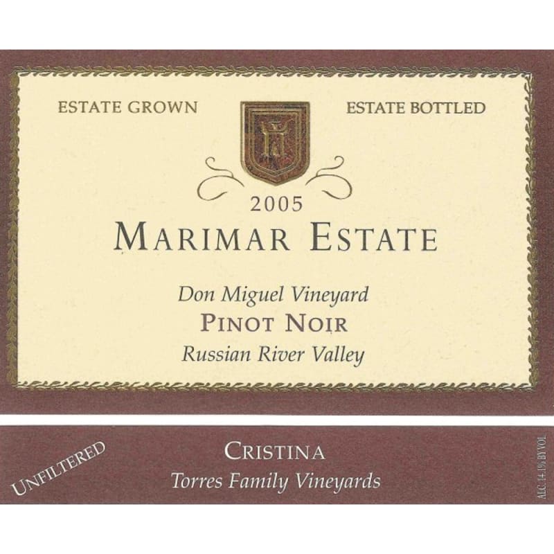 Marimar Estate Don Miguel Vineyard Cristina Pinot Noir 2005 Front Label