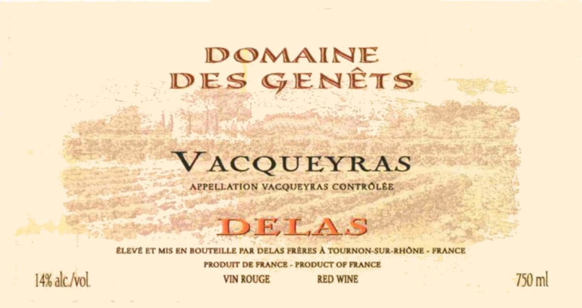 Delas Vacqueyras Domaine des Genets 2008 Front Label