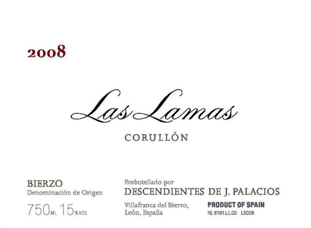 Descendientes de Jose Palacios Las Lamas Corullon 2008 Front Label