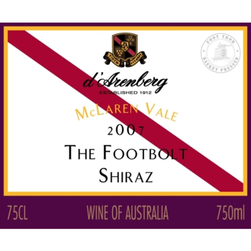 d'Arenberg The Footbolt Shiraz 2007 Front Label