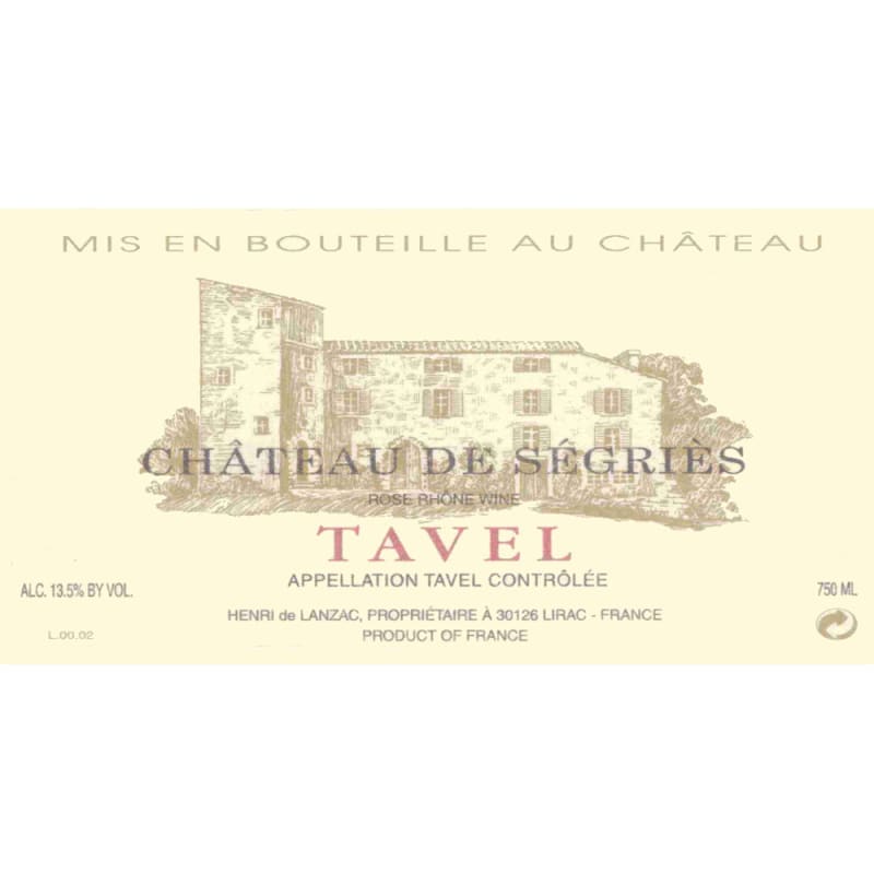 Chateau de Segries Tavel Rose 2008 Front Label