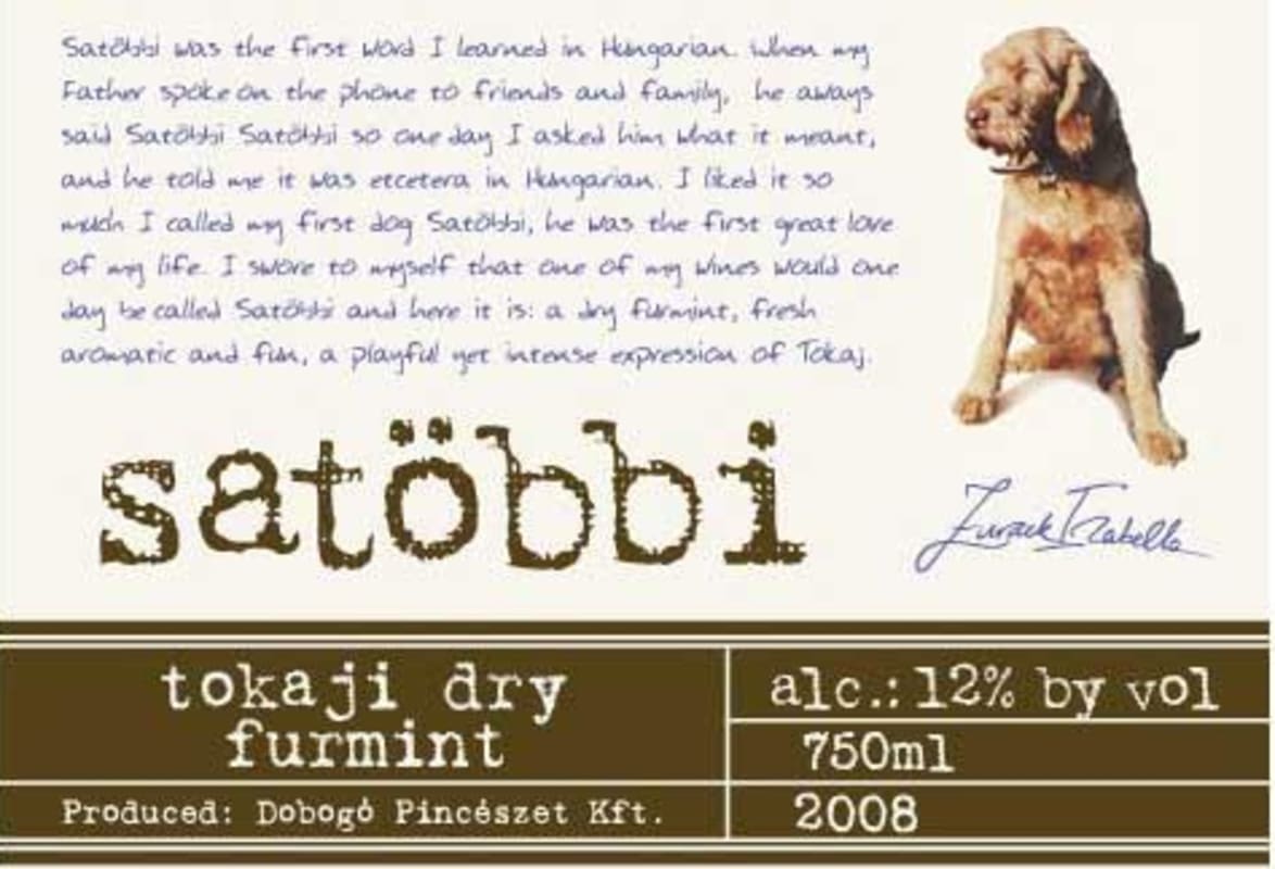 Dobogo Satobbi Tokaji Dry 2008 Front Label