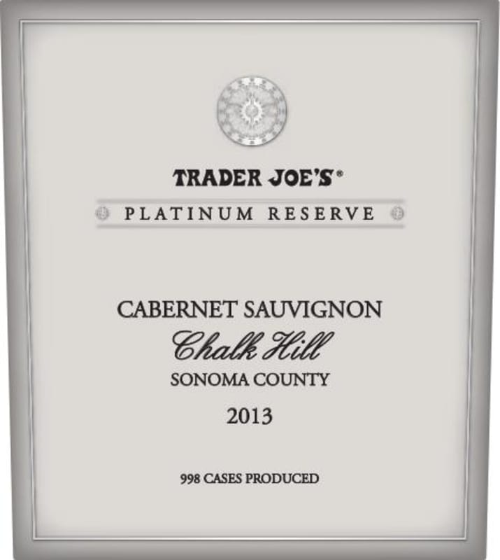 Trader Joe's Chalk Hill Platinum Reserve Cabernet Sauvignon 2013 Front Label