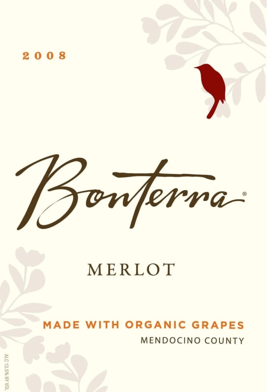 Bonterra Mendocino County Merlot 2008 Front Label