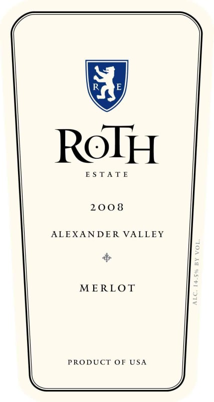 Roth Estate Alexander Valley Merlot 2008 Front Label