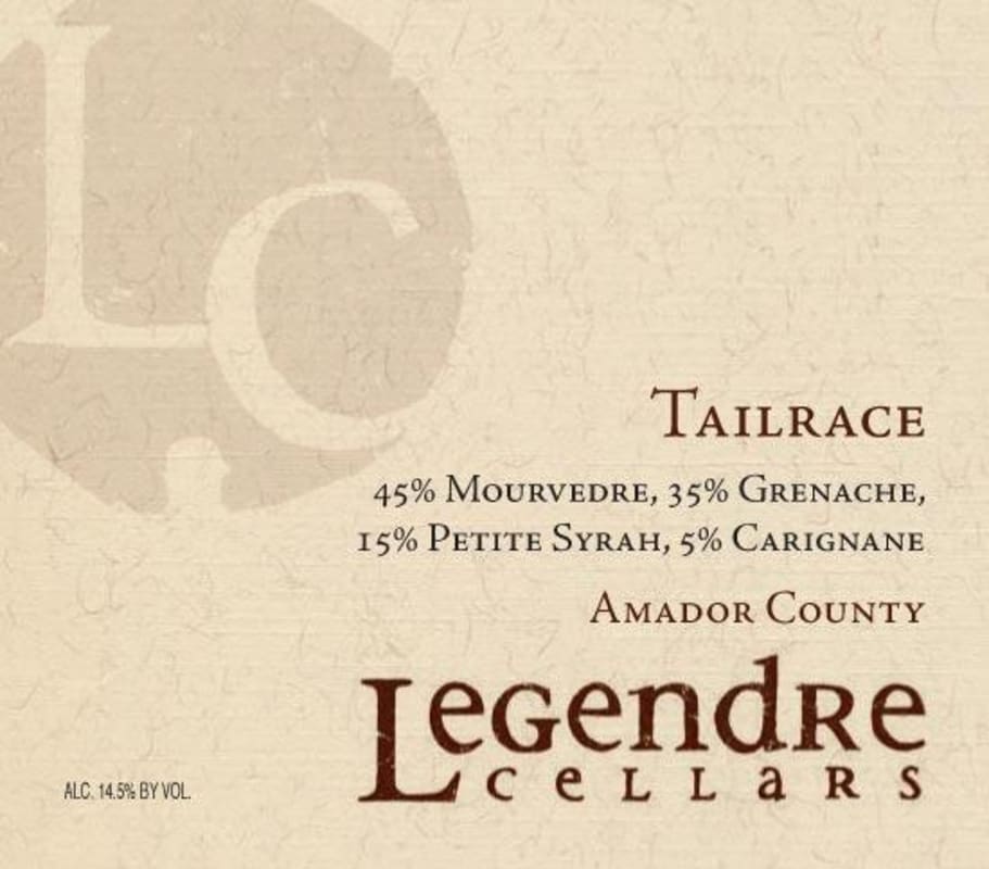 Legendre Cellars Tailrace 2012 Front Label