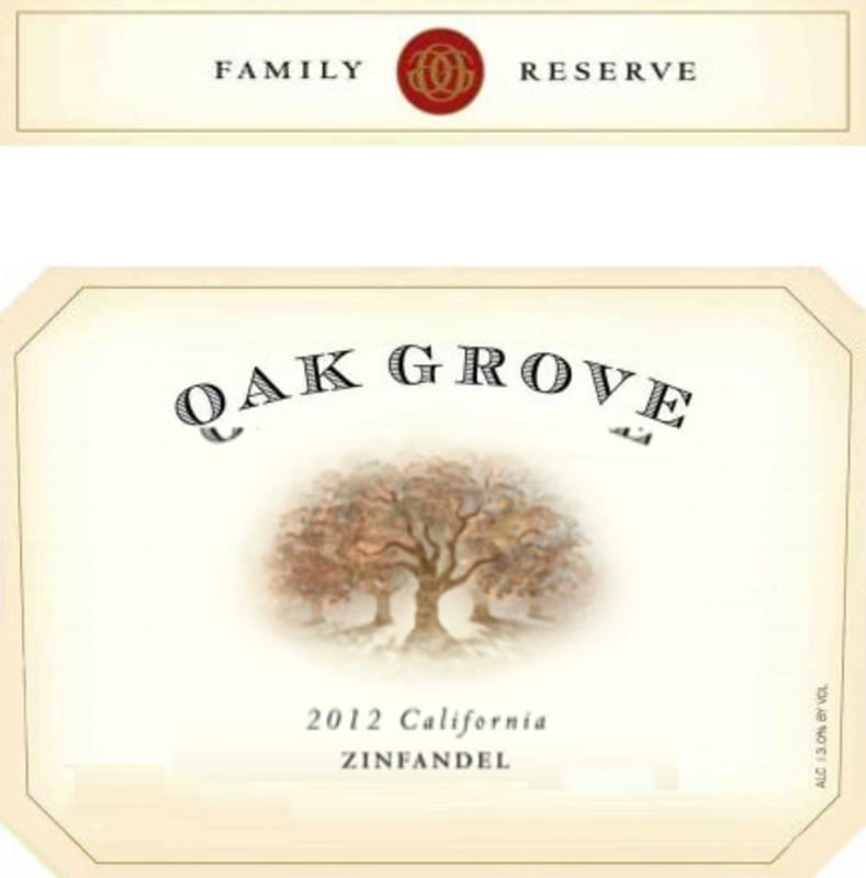 Oak Grove Family Reserve Zinfandel 2012 Front Label