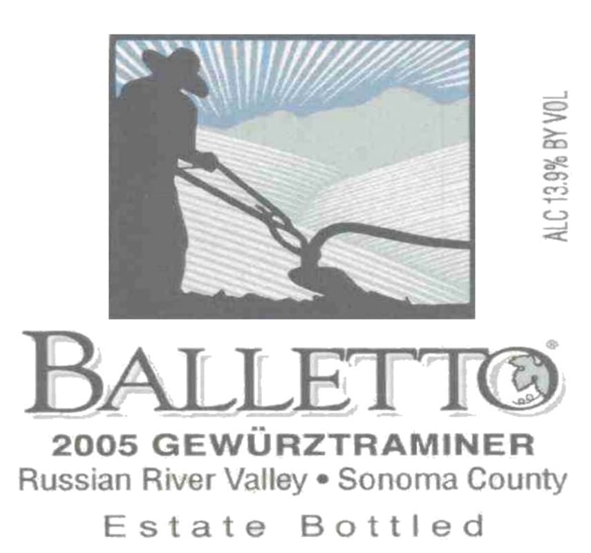 Balletto Winery Gewurztraminer 2005 Front Label