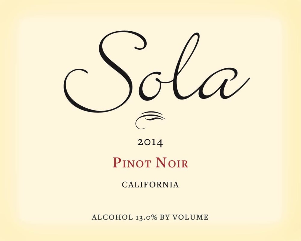 Sola California Pinot Noir 2014 Front Label
