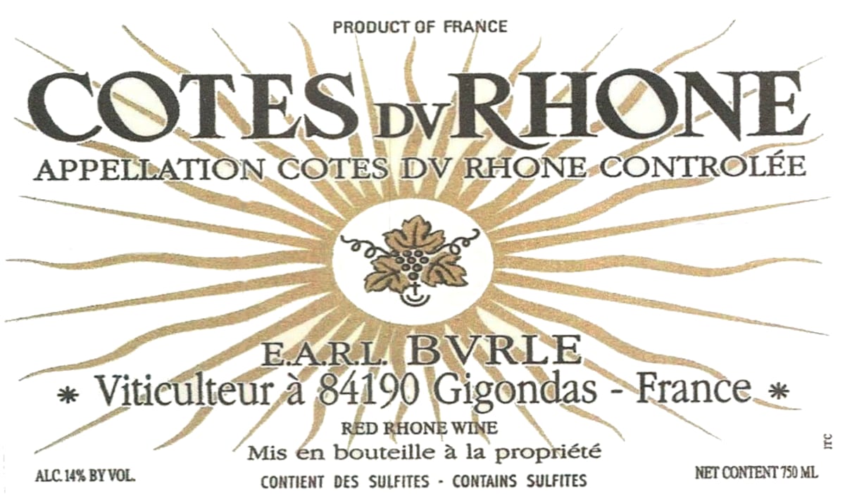 E.A.R.L Burle Cote du Rhone Red 2015 Front Label