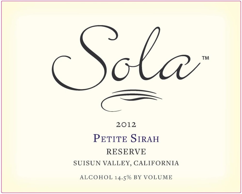 Sola Reserve Petite Sirah 2012 Front Label