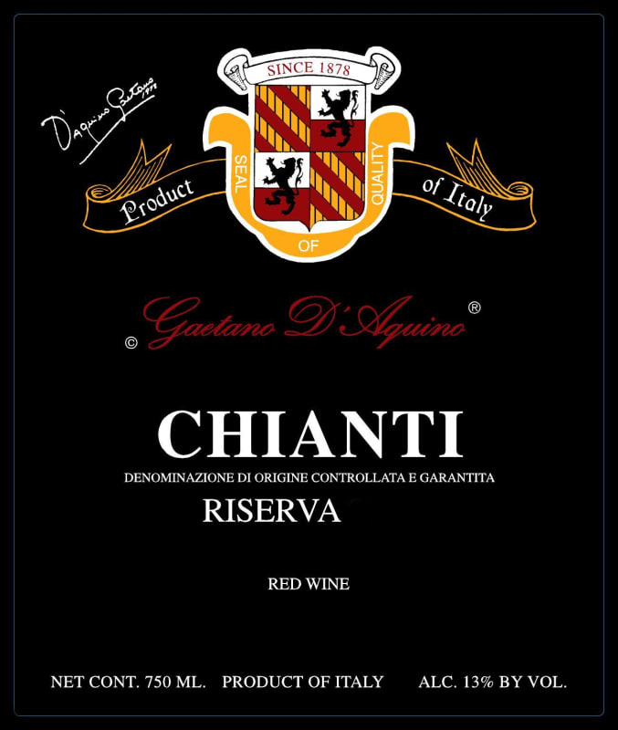 Gaetano D'Aquino Chianti Riserva 2006 Front Label