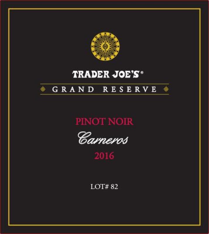Trader Joe's Carneros Grand Reserve Pinot Noir Lot #82 2016 Front Label