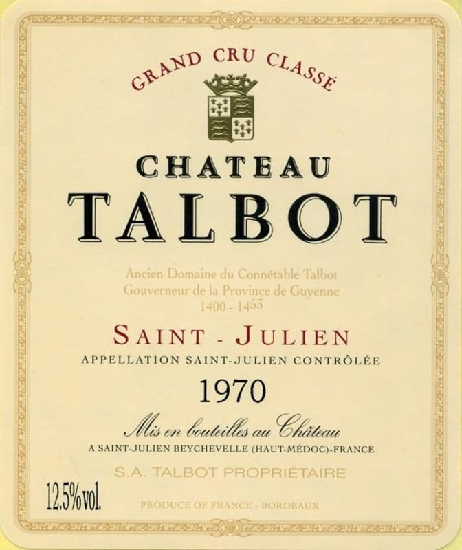 Chateau Talbot 1970 Front Label